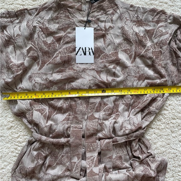 Zara Jacquard Midi Tie Waist Crinkle Detail Dress in Brown Size Medium NWT - Picture 6 of 10